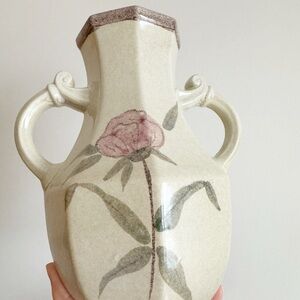 Vintage Cream and Pink Floral Vase West Germany